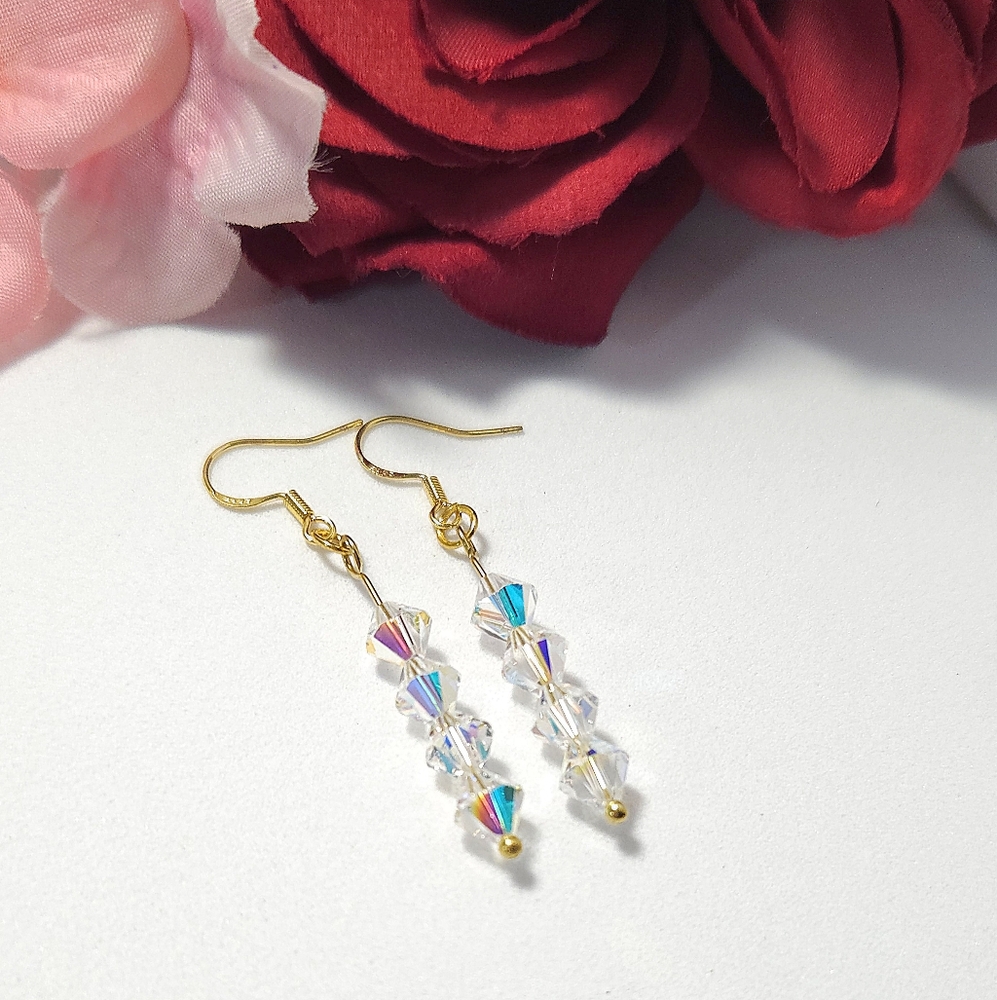 Handmade Clear AB Crystal Dangle Earrings Handmade by me!